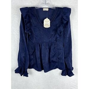 NWT ALTAR'D STATE Women's Blue Satin‎ Ruffles Blouse Size S